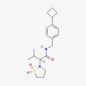 molecular formula C19H28N2O3S B6773896 N-[(4-cyclobutylphenyl)methyl]-2-(1,1-dioxo-1,2-thiazolidin-2-yl)-3-methylbutanamide 