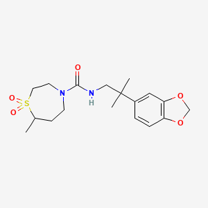 molecular formula C18H26N2O5S B6774003 N-[2-(1,3-benzodioxol-5-yl)-2-methylpropyl]-7-methyl-1,1-dioxo-1,4-thiazepane-4-carboxamide 