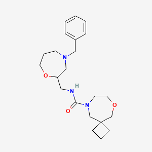 molecular formula C22H33N3O3 B6774021 N-[(4-benzyl-1,4-oxazepan-2-yl)methyl]-6-oxa-9-azaspiro[3.6]decane-9-carboxamide 