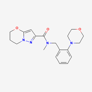 molecular formula C19H24N4O3 B6774161 N-methyl-N-[(2-morpholin-4-ylphenyl)methyl]-6,7-dihydro-5H-pyrazolo[5,1-b][1,3]oxazine-2-carboxamide 