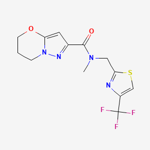 molecular formula C13H13F3N4O2S B6774208 N-methyl-N-[[4-(trifluoromethyl)-1,3-thiazol-2-yl]methyl]-6,7-dihydro-5H-pyrazolo[5,1-b][1,3]oxazine-2-carboxamide 