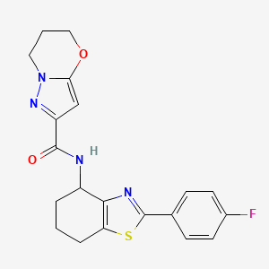 molecular formula C20H19FN4O2S B6774269 N-[2-(4-fluorophenyl)-4,5,6,7-tetrahydro-1,3-benzothiazol-4-yl]-6,7-dihydro-5H-pyrazolo[5,1-b][1,3]oxazine-2-carboxamide 