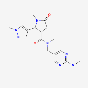 molecular formula C19H27N7O2 B6774276 N-[[2-(dimethylamino)pyrimidin-5-yl]methyl]-2-(1,5-dimethylpyrazol-4-yl)-N,1-dimethyl-5-oxopyrrolidine-3-carboxamide 