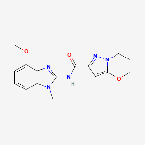 molecular formula C16H17N5O3 B6774282 N-(4-methoxy-1-methylbenzimidazol-2-yl)-6,7-dihydro-5H-pyrazolo[5,1-b][1,3]oxazine-2-carboxamide 