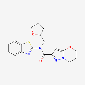 molecular formula C19H20N4O3S B6774409 N-(1,3-benzothiazol-2-yl)-N-(oxolan-2-ylmethyl)-6,7-dihydro-5H-pyrazolo[5,1-b][1,3]oxazine-2-carboxamide 