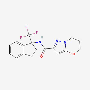 molecular formula C17H16F3N3O2 B6774435 N-[1-(trifluoromethyl)-2,3-dihydroinden-1-yl]-6,7-dihydro-5H-pyrazolo[5,1-b][1,3]oxazine-2-carboxamide 