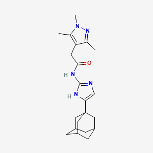 molecular formula C21H29N5O B6774447 N-[5-(1-adamantyl)-1H-imidazol-2-yl]-2-(1,3,5-trimethylpyrazol-4-yl)acetamide 