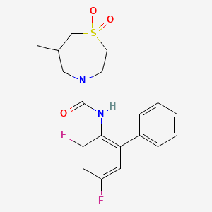 molecular formula C19H20F2N2O3S B6774464 N-(2,4-difluoro-6-phenylphenyl)-6-methyl-1,1-dioxo-1,4-thiazepane-4-carboxamide 