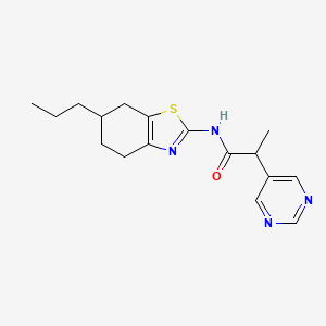 molecular formula C17H22N4OS B6774507 N-(6-propyl-4,5,6,7-tetrahydro-1,3-benzothiazol-2-yl)-2-pyrimidin-5-ylpropanamide 
