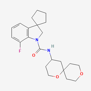 molecular formula C22H29FN2O3 B6774510 N-(1,9-dioxaspiro[5.5]undecan-4-yl)-7-fluorospiro[2H-indole-3,1'-cyclopentane]-1-carboxamide 