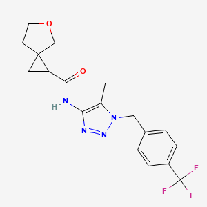 molecular formula C18H19F3N4O2 B6774620 N-[5-methyl-1-[[4-(trifluoromethyl)phenyl]methyl]triazol-4-yl]-5-oxaspiro[2.4]heptane-2-carboxamide 
