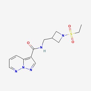 molecular formula C13H17N5O3S B6774695 N-[(1-ethylsulfonylazetidin-3-yl)methyl]pyrazolo[1,5-b]pyridazine-3-carboxamide 