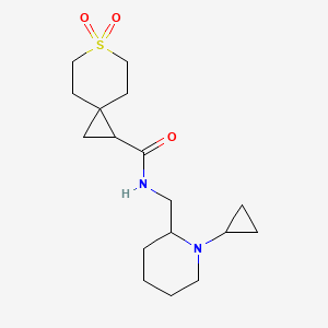 molecular formula C17H28N2O3S B6774714 N-[(1-cyclopropylpiperidin-2-yl)methyl]-6,6-dioxo-6lambda6-thiaspiro[2.5]octane-2-carboxamide 