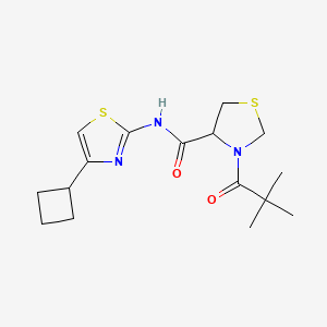 molecular formula C16H23N3O2S2 B6774819 N-(4-cyclobutyl-1,3-thiazol-2-yl)-3-(2,2-dimethylpropanoyl)-1,3-thiazolidine-4-carboxamide 