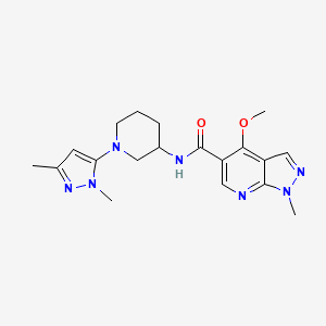 molecular formula C19H25N7O2 B6774826 N-[1-(2,5-dimethylpyrazol-3-yl)piperidin-3-yl]-4-methoxy-1-methylpyrazolo[3,4-b]pyridine-5-carboxamide 