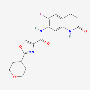 molecular formula C18H18FN3O4 B6774954 N-(6-fluoro-2-oxo-3,4-dihydro-1H-quinolin-7-yl)-2-(oxan-4-yl)-1,3-oxazole-4-carboxamide 