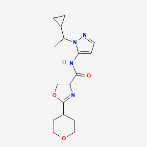 molecular formula C17H22N4O3 B6774987 N-[2-(1-cyclopropylethyl)pyrazol-3-yl]-2-(oxan-4-yl)-1,3-oxazole-4-carboxamide 