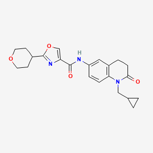 molecular formula C22H25N3O4 B6775162 N-[1-(cyclopropylmethyl)-2-oxo-3,4-dihydroquinolin-6-yl]-2-(oxan-4-yl)-1,3-oxazole-4-carboxamide 