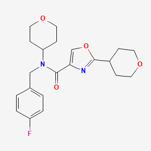 molecular formula C21H25FN2O4 B6775206 N-[(4-fluorophenyl)methyl]-N,2-bis(oxan-4-yl)-1,3-oxazole-4-carboxamide 