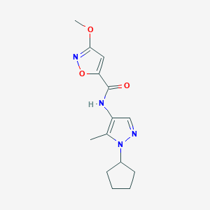 molecular formula C14H18N4O3 B6775253 N-(1-cyclopentyl-5-methylpyrazol-4-yl)-3-methoxy-1,2-oxazole-5-carboxamide 