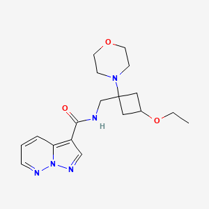 molecular formula C18H25N5O3 B6775285 N-[(3-ethoxy-1-morpholin-4-ylcyclobutyl)methyl]pyrazolo[1,5-b]pyridazine-3-carboxamide 