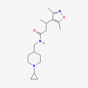 molecular formula C18H29N3O2 B6775398 N-[(1-cyclopropylpiperidin-4-yl)methyl]-3-(3,5-dimethyl-1,2-oxazol-4-yl)butanamide 
