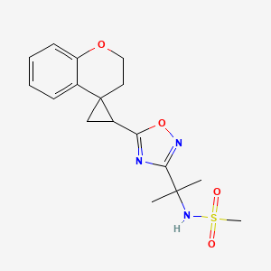 molecular formula C17H21N3O4S B6775435 N-[2-(5-spiro[2,3-dihydrochromene-4,2'-cyclopropane]-1'-yl-1,2,4-oxadiazol-3-yl)propan-2-yl]methanesulfonamide 