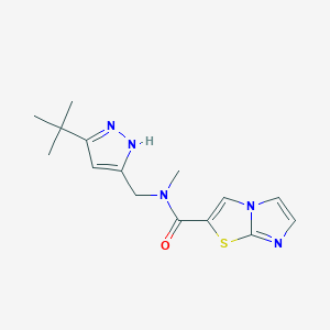 molecular formula C15H19N5OS B6775618 N-[(3-tert-butyl-1H-pyrazol-5-yl)methyl]-N-methylimidazo[2,1-b][1,3]thiazole-2-carboxamide 
