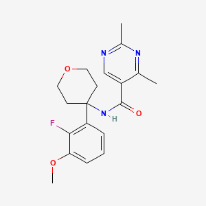 molecular formula C19H22FN3O3 B6775759 N-[4-(2-fluoro-3-methoxyphenyl)oxan-4-yl]-2,4-dimethylpyrimidine-5-carboxamide 