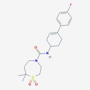 molecular formula C20H27FN2O3S B6775851 N-[4-(4-fluorophenyl)cyclohex-3-en-1-yl]-7,7-dimethyl-1,1-dioxo-1,4-thiazepane-4-carboxamide 