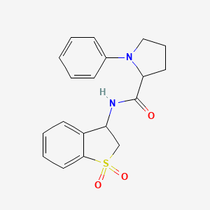 molecular formula C19H20N2O3S B6775991 N-(1,1-dioxo-2,3-dihydro-1-benzothiophen-3-yl)-1-phenylpyrrolidine-2-carboxamide 