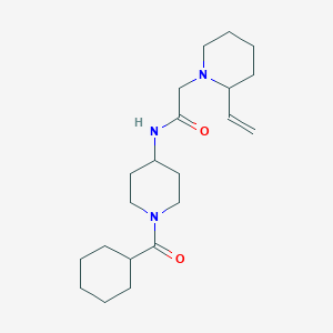 molecular formula C21H35N3O2 B6776171 N-[1-(cyclohexanecarbonyl)piperidin-4-yl]-2-(2-ethenylpiperidin-1-yl)acetamide 