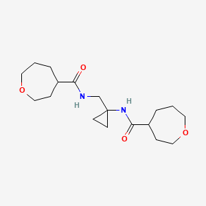 molecular formula C18H30N2O4 B6776413 N-[[1-(oxepane-4-carbonylamino)cyclopropyl]methyl]oxepane-4-carboxamide 
