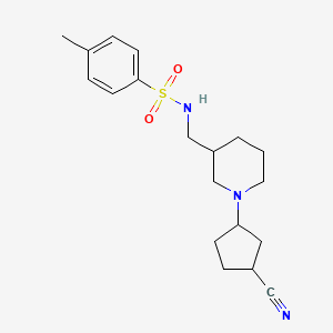 molecular formula C19H27N3O2S B6776560 N-[[1-(3-cyanocyclopentyl)piperidin-3-yl]methyl]-4-methylbenzenesulfonamide 