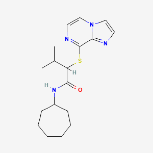 molecular formula C18H26N4OS B6776672 N-cycloheptyl-2-imidazo[1,2-a]pyrazin-8-ylsulfanyl-3-methylbutanamide 
