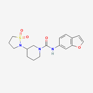 molecular formula C17H21N3O4S B6776755 N-(1-benzofuran-6-yl)-3-(1,1-dioxo-1,2-thiazolidin-2-yl)piperidine-1-carboxamide 