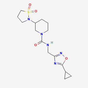molecular formula C15H23N5O4S B6776880 N-[(5-cyclopropyl-1,2,4-oxadiazol-3-yl)methyl]-3-(1,1-dioxo-1,2-thiazolidin-2-yl)piperidine-1-carboxamide 