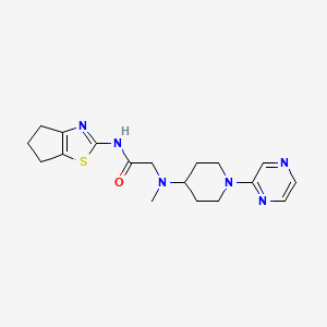 molecular formula C18H24N6OS B6776926 N-(5,6-dihydro-4H-cyclopenta[d][1,3]thiazol-2-yl)-2-[methyl-(1-pyrazin-2-ylpiperidin-4-yl)amino]acetamide 
