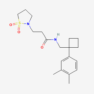 molecular formula C19H28N2O3S B6777066 N-[[1-(3,4-dimethylphenyl)cyclobutyl]methyl]-3-(1,1-dioxo-1,2-thiazolidin-2-yl)propanamide 