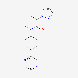 molecular formula C16H22N6O B6777125 N-methyl-N-(1-pyrazin-2-ylpiperidin-4-yl)-2-pyrazol-1-ylpropanamide 