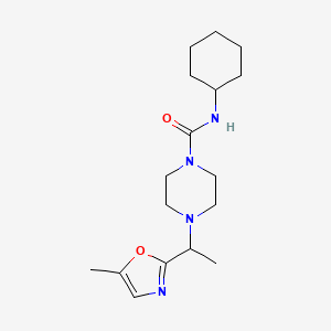 molecular formula C17H28N4O2 B6777233 N-cyclohexyl-4-[1-(5-methyl-1,3-oxazol-2-yl)ethyl]piperazine-1-carboxamide 