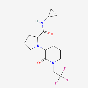 molecular formula C15H22F3N3O2 B6777239 N-cyclopropyl-1-[2-oxo-1-(2,2,2-trifluoroethyl)piperidin-3-yl]pyrrolidine-2-carboxamide 