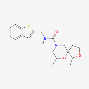 molecular formula C19H24N2O3S B6777307 N-(1-benzothiophen-2-ylmethyl)-1,7-dimethyl-2,6-dioxa-9-azaspiro[4.5]decane-9-carboxamide 