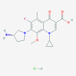 molecular formula C19H23ClFN3O4 B067774 7-((S)-3-Amino-1-pyrrolidinyl)-1-cyclopropyl-6-fluoro-1,4-dihydro-8-methoxy-5-methyl-4-oxoquinoline-3-carboxylic acid hydrochloride CAS No. 178173-90-5
