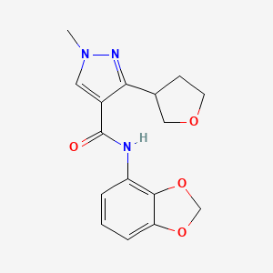 molecular formula C16H17N3O4 B6777412 N-(1,3-benzodioxol-4-yl)-1-methyl-3-(oxolan-3-yl)pyrazole-4-carboxamide 