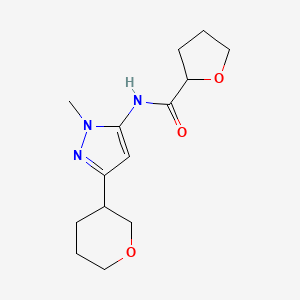 molecular formula C14H21N3O3 B6777452 N-[2-methyl-5-(oxan-3-yl)pyrazol-3-yl]oxolane-2-carboxamide 