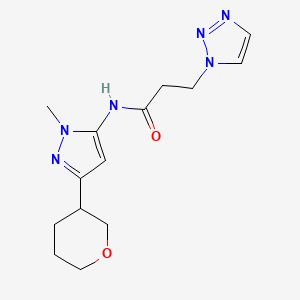 molecular formula C14H20N6O2 B6777495 N-[2-methyl-5-(oxan-3-yl)pyrazol-3-yl]-3-(triazol-1-yl)propanamide 