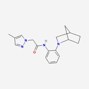 molecular formula C18H22N4O B6777513 N-[2-(2-azabicyclo[2.2.1]heptan-2-yl)phenyl]-2-(4-methylpyrazol-1-yl)acetamide 
