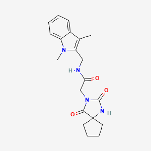 molecular formula C20H24N4O3 B6777651 N-[(1,3-dimethylindol-2-yl)methyl]-2-(2,4-dioxo-1,3-diazaspiro[4.4]nonan-3-yl)acetamide 
