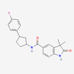 molecular formula C22H23FN2O2 B6777732 N-[3-(4-fluorophenyl)cyclopentyl]-3,3-dimethyl-2-oxo-1H-indole-5-carboxamide 